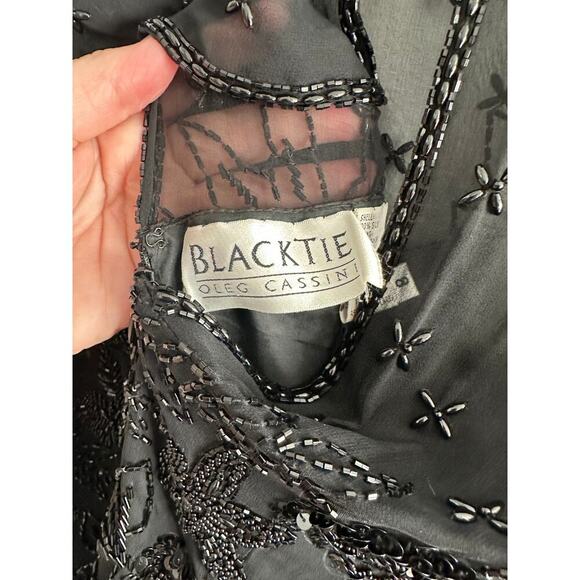 Vintage Black Tie Oleg Cassini black beaded classic timeless cocktail dress sz 8 - Picture 13 of 16